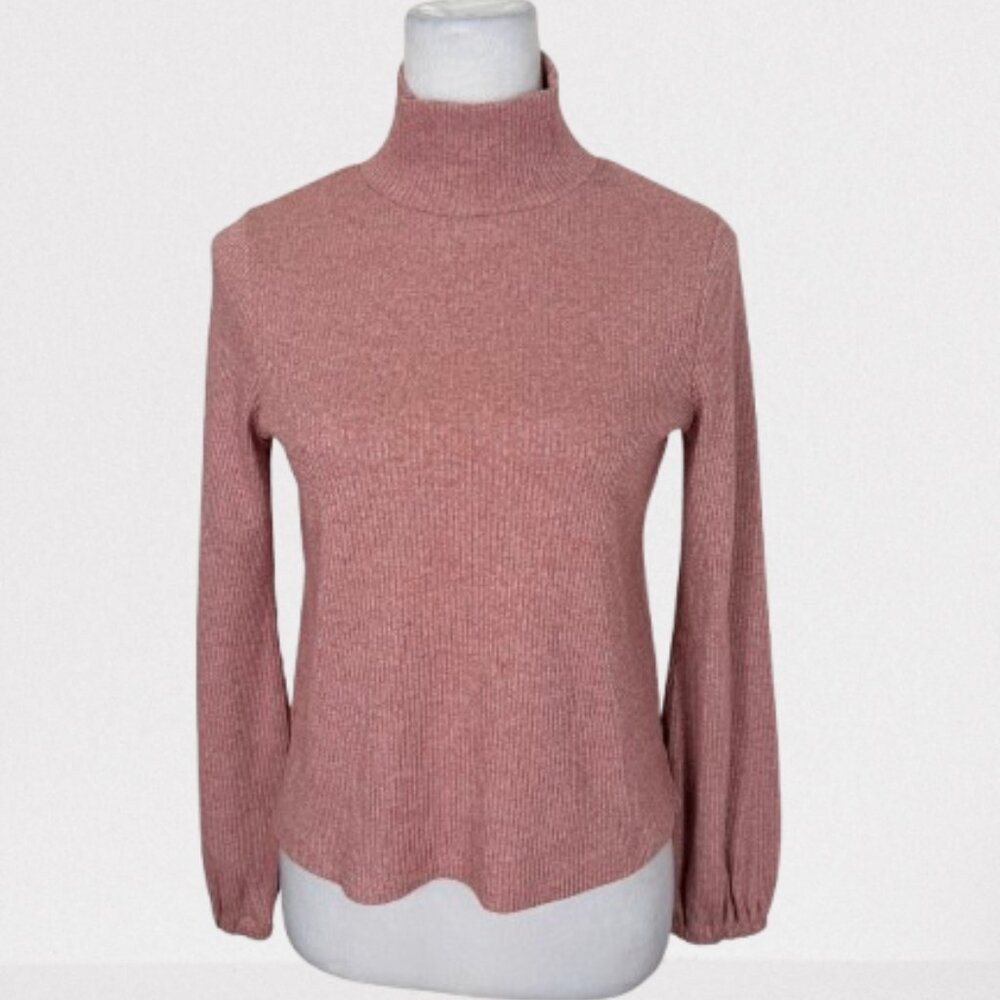 Madewell Bubble Sleeve Swing Turtleneck Ribbed Sweater size M Dusty Rose Color